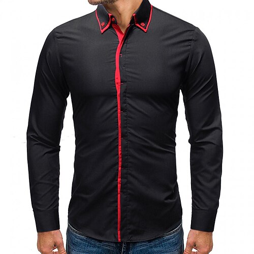 

Men's Dress Shirt Color Block Turndown Navy Blue Gray Black Outdoor Street Long Sleeve Button-Down Clothing Apparel Business Classic / Summer / Spring / Summer / Work