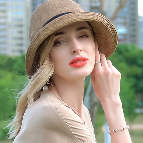 

Headwear Straw Hats Straw Straw Hat Casual Holiday Bohemian With Side-Draped Headpiece Headwear