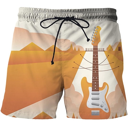 

Men's Casual Fashion Shorts Beach Shorts 3D Print Elastic Drawstring Design Knee Length Pants Daily Holiday Micro-elastic Graphic Guitar Comfort Soft Mid Waist Khaki Orange Red Yellow M L XL XXL 3XL