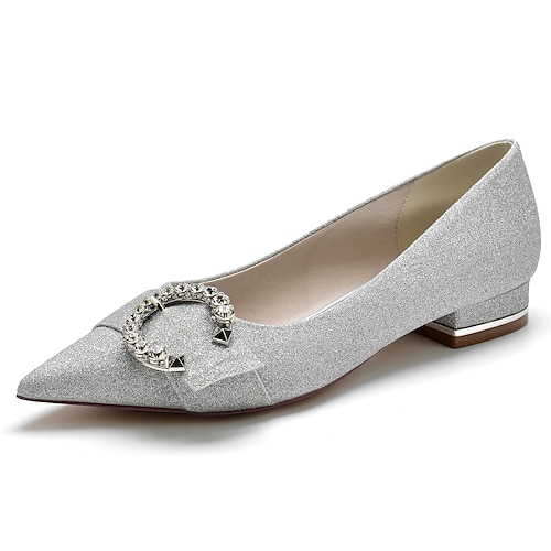 

Femme Chaussures de mariage Chaussures habillées Mariage Soirée Appartements de mariage Eté Strass Talon Plat Bout pointu Elégant Doux Paillette Mocassins Couleur Pleine Blanche Argent Champagne