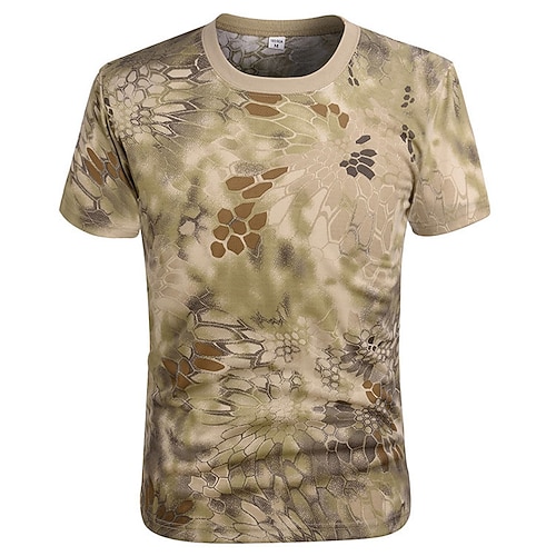 

Men's Hiking Tee shirt Tactical Military Shirt Top Outdoor Breathable Quick Dry Lightweight Summer Digital Desert Jungle Python CP camouflage