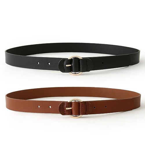 

2 PCS Women's Belt Set Skinny Belt PU Leather Metal Bucke Geometric Classic Cowboy Gift Holiday Multicolor