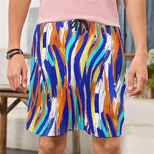 

Men's Casual Fashion Shorts Beach Shorts 3D Print Elastic Drawstring Design Knee Length Pants Daily Holiday Micro-elastic Graphic Stripe Comfort Soft Mid Waist Blue M L XL XXL