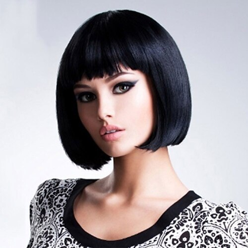 

Synthetic Wig Straight With Bangs Wig Short Black Synthetic Hair Women's Soft Party Easy to Carry Black Brown Burgundy