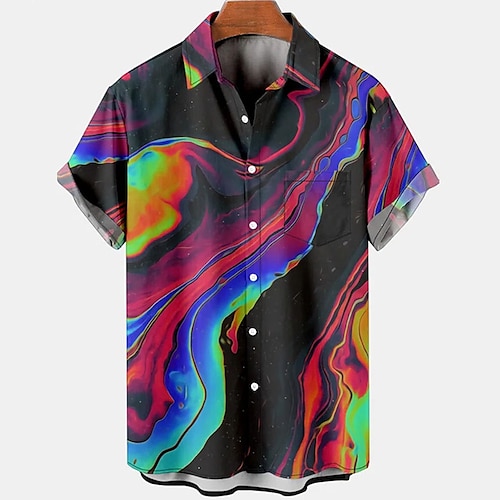 

Hombre Camisa Camisa gráfica Tie-dye Cuello Vuelto Arco Iris Impresión 3D Exterior Calle Manga Corta 3D Abotonar Ropa Moda Design Casual Transpirable