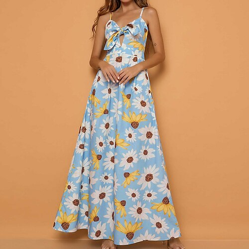 

Women's A Line Dress Maxi long Dress Blue Pink Yellow Short Sleeve Floral Print Spring Summer V Neck Elegant Vacation 2022 S M L XL XXL