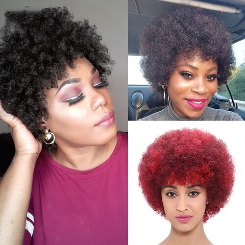 

Short Human Hair Wigs Machine Made Brazilian Remy Hair Afro Kinky Curly Black Wigs Red Ombre Short Bob Wigs For Women