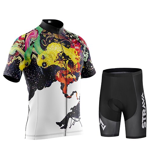 

CAWANFLY Men's Cycling Jersey with Shorts Short Sleeve Mountain Bike MTB Road Bike Cycling Black White Bike Padded Shorts / Chamois Clothing Suit UV Resistant 3D Pad Anatomic Design Ultraviolet