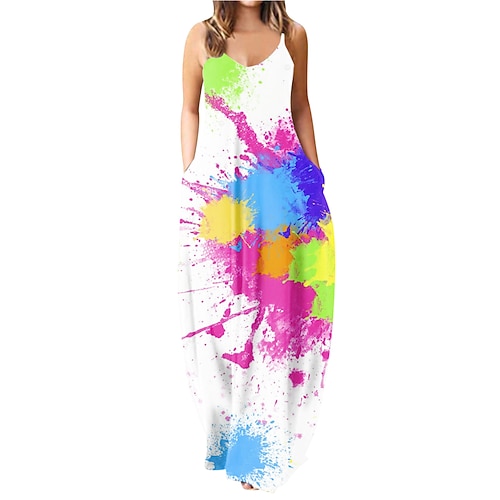 

Women's Strap Dress Maxi long Dress White Black Purple Pink Rainbow Orange Sleeveless Floral Butterfly Backless Cold Shoulder Print Spring Summer Spaghetti Strap Casual 2022 S M L XL XXL