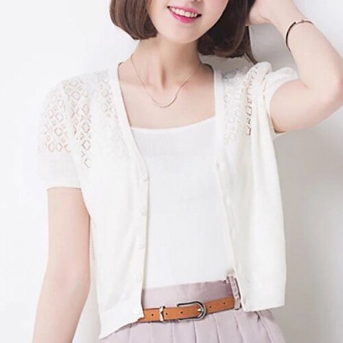 

Mulheres Bolero Saltador Crochê Tricotar Tricotado Fino Cor imaculada Gola Redonda Boleros à moda Diário Feriado Primavera Verão Azul Rosa M L XL / Sem Manga / Decote V / Sem Manga / Decote V