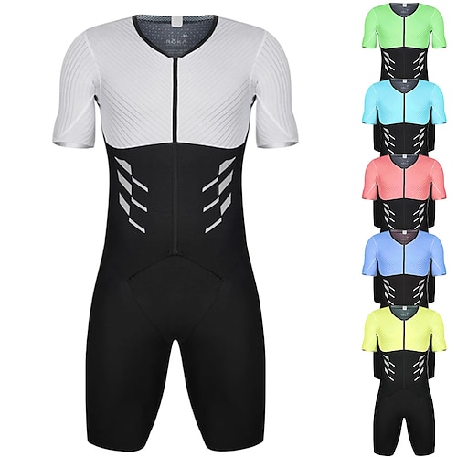 

21Grams Men's Triathlon Tri Suit Short Sleeve Mountain Bike MTB Road Bike Cycling Green Sky Blue Red Patchwork Bike Clothing Suit UV Resistant Breathable Quick Dry Sweat wicking Polyester Spandex