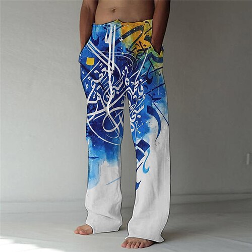 

Men's Trousers Beach Pants 3D Print Elastic Drawstring Design Front Pocket Graphic Prints Graffiti Flower / Floral Comfort Soft Casual Daily For Vacation Fashion Designer White & Blue Green