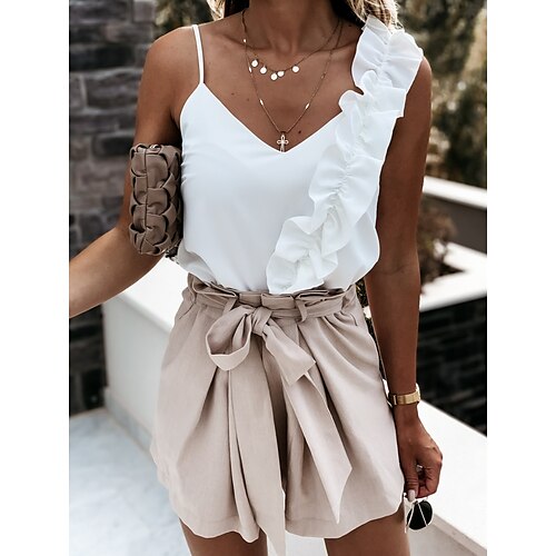 

Women's Shorts Beige Mid Waist Fashion Casual Weekend Micro-elastic Short Comfort Plain S M L XL