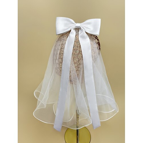 

Two-tier Vintage Inspired / Sweet Wedding Veil Elbow Veils with Satin Bow Tulle