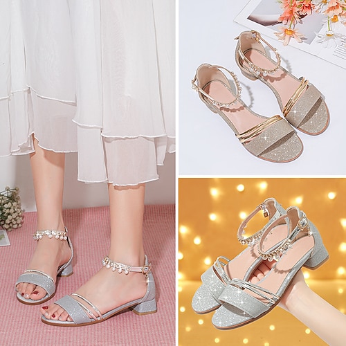 

Girls' Sandals Princess Shoes School Shoes PU Flower Girl Shoes Big Kids(7years ) Party Birthday Buckle Gold Silver Fall Summer