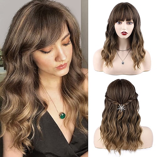 

Ombre Brown Wig with Bangs Brown Wigs for Women Shoulder Length Wig Brown Wig with Brown Root Medium Length Wig Heat Resistant Wig for Daily Use 20 Inch