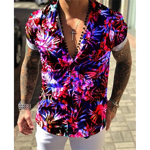 

Herren Hemd Grafik-Shirt Blumen Klassischer Kragen Schwarz / Rot Weiß Casual Kurzarm Bedruckt Bekleidung Designer Komfortabel