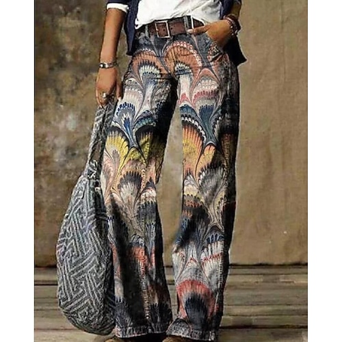 

Women's Culottes Wide Leg Wide Leg Pants Trousers Faux Denim Light Blue Green Yellow Mid Waist Fashion Casual Weekend Side Pockets Wide Leg Micro-elastic Full Length Comfort Graphic S M L XL 2XL