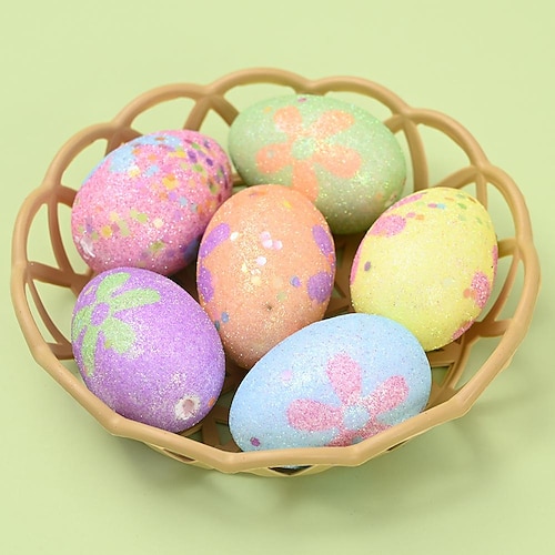 

Easter Decorations 1Pcs Egg Hanging Ornaments for Tree Multicolored Plastic Easter Egg Spring Decor with Dots Stripes Flowers for Home Outdoor Party