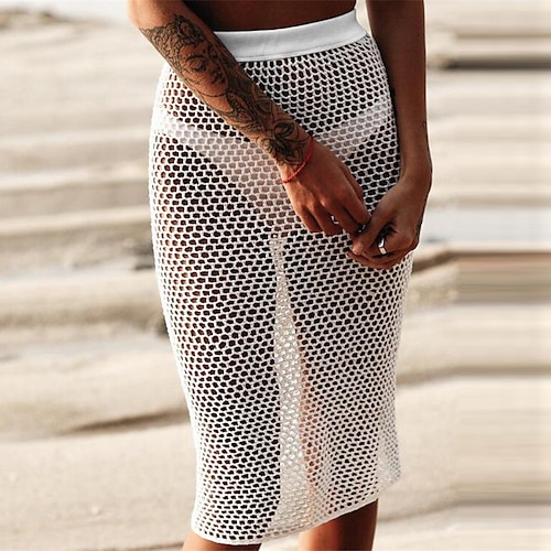 

Women's Swimwear Cover Up Swim Shorts Normal Swimsuit Crochet Hole Pure Color White Black Bathing Suits New Vacation Fashion / Sexy / Modern