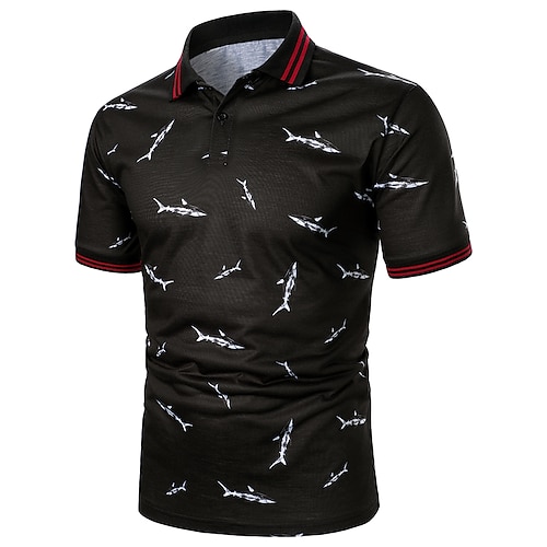 

Men's Shirt Polo Shirt Outdoor Casual Classic Collar Classic Short Sleeve Fashion Color Block Shark Holiday Button Front Button-Down All Seasons Regular Fit Black Shirt