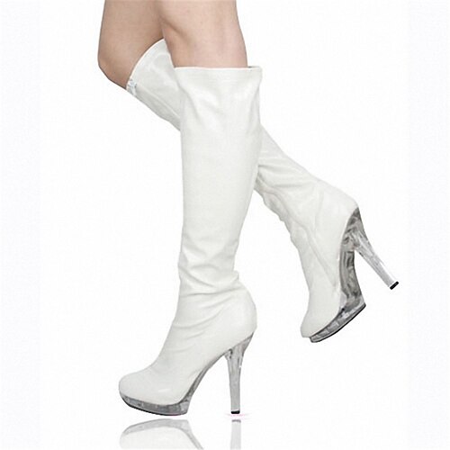 

Women's Boots Crotch High Boots Pumps Round Toe Closed Toe Daily Beach PU Leather Zipper Solid Colored White / Knee High Boots