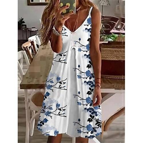 

Per donna Abito casual Abito con bretelline Prendisole Vestito longuette Bianco Senza maniche Floreale Collage Primavera Estate A V Essenziale 2023 S M L XL XXL