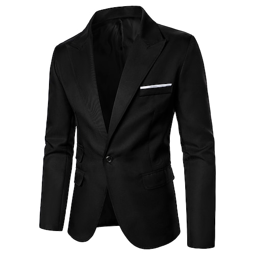 

Men's Blazer Sport Jacket Sport Coat Party Business Single Breasted One-button Shirt Collar Business Casual Jacket Outerwear Solid Colored Black