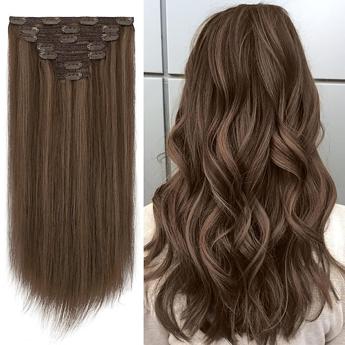 

Clip dans les extensions de cheveux humains véritable extension de cheveux humains 7 pcs naturel soyeux droit mis en évidence droites longues extensions de cheveux remy pour les femmes 14-24 pouces