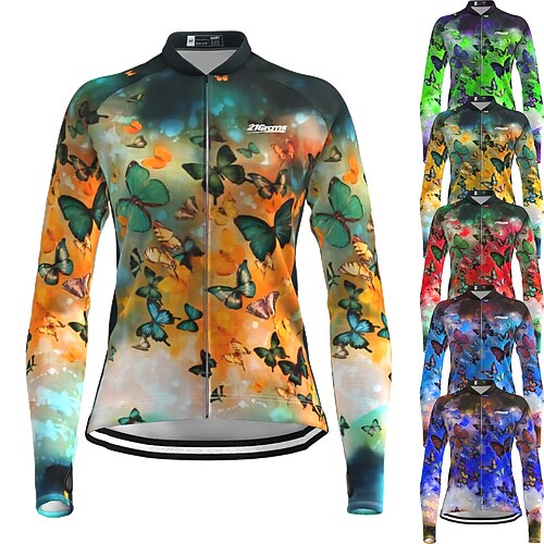 

21Grams Women's Cycling Jersey Long Sleeve Bike Jersey Top with 3 Rear Pockets Mountain Bike MTB Road Bike Cycling Breathable Quick Dry Moisture Wicking Reflective Strips Green Yellow Dark Green