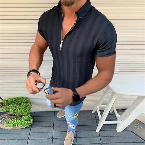 

Men's Shirt Solid Colored Standing Collar Casual Daily Short Sleeve Tops Cotton Lightweight Fashion Big and Tall Sports White Black Yellow / Summer