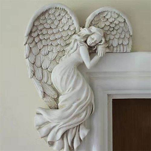 

Door Frame Angel Decor Statues Ornaments with Heart-Shaped Wings Sculpture Angel in Your Corner Resin Wall Sculpture Crafts for Home Garden Decoration
