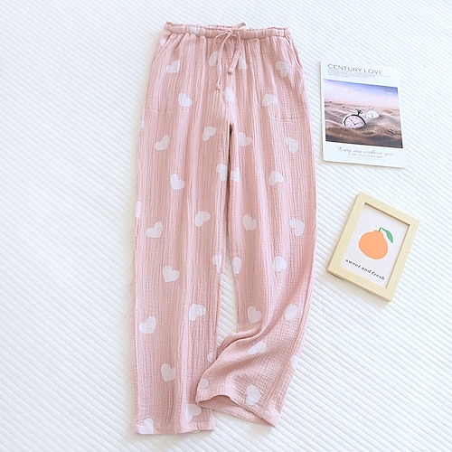 

Women's Pajamas Bottom Nighty Heart Bear Comfort Sweet Home Daily Bed Bamboo Breathable Gift Long Pant Elastic Waist Print Spring Summer White Pink