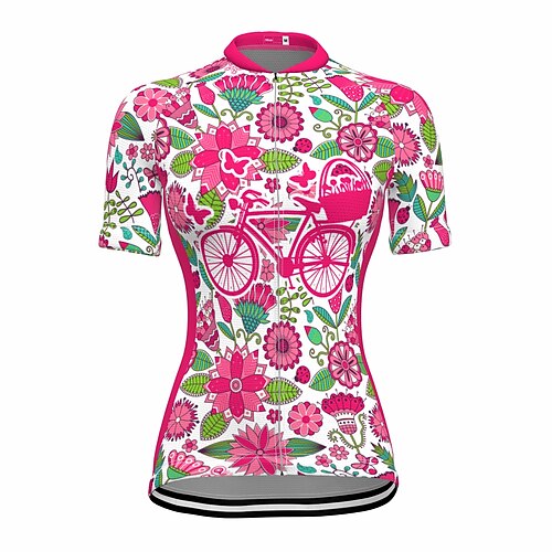 

21Grams Women's Cycling Jersey Short Sleeve Bike Top with 3 Rear Pockets Mountain Bike MTB Road Bike Cycling Breathable Quick Dry Moisture Wicking Reflective Strips Red Floral Botanical Polyester