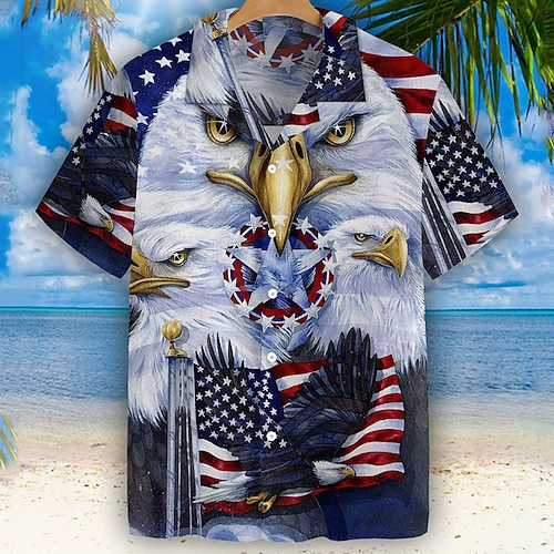 

Men's Shirt Graphic Shirt Eagle Turndown Blue Outdoor Street Short Sleeve Button-Down Print Clothing Apparel Fashion Designer Casual Breathable