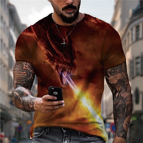 

Men's Unisex T shirt Tee Dragon Graphic Prints Crew Neck Orange 3D Print Outdoor Street Short Sleeve Print Clothing Apparel Sports Designer Casual Big and Tall / Summer / Summer