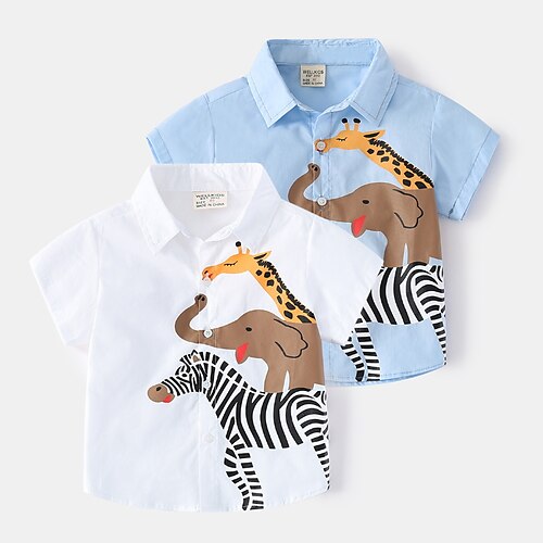 

Bambino Da ragazzo Camicia Animali Esterno Manica corta Attivo Cotone 3-6 anni Primavera Azzurro Bianco