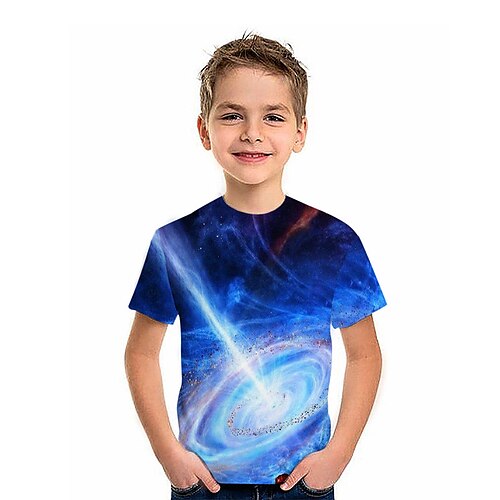 

Kids Boys T shirt Galaxy Outdoor 3D Print Short Sleeve Active 3-12 Years Spring Blue