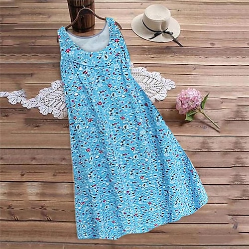 

Women's Plus Size Casual Dress Floral Crew Neck Print Sleeveless Spring Summer Casual Short Mini Dress Causal Daily Dress
