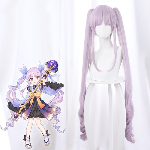 

Princess Connect! Re:Dive Cosplay Cosplay Wigs Women's With 2 Ponytails With Bangs 39 inch Heat Resistant Fiber Bouncy Curl Purple Teen Adults' Anime Wig
