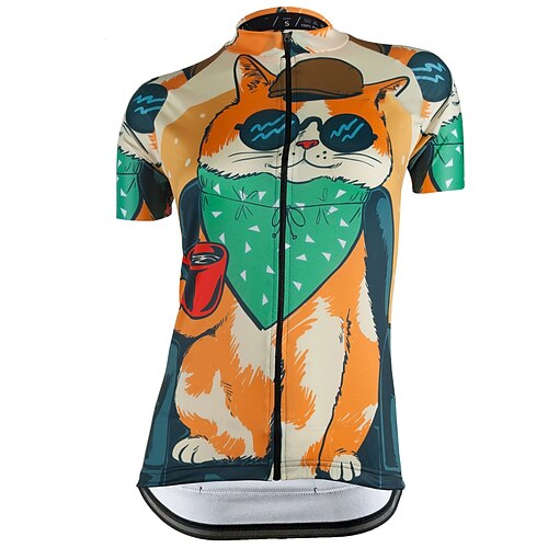 

21Grams Women's Cycling Jersey Short Sleeve Bike Top with 3 Rear Pockets Mountain Bike MTB Road Bike Cycling Breathable Quick Dry Moisture Wicking Reflective Strips Green Cat Polyester Spandex Sports