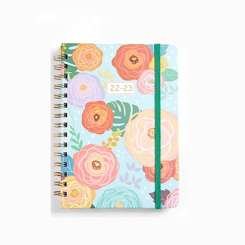 

2023 Spiral Twin-Wire Binding Daily Weekly Monthly Planner A5 5.8×8.3 Inch Aesthetic Classic Paper Hardcover Elastic Closure Agenda Strap Design Planner 136 Pages for School Office Student