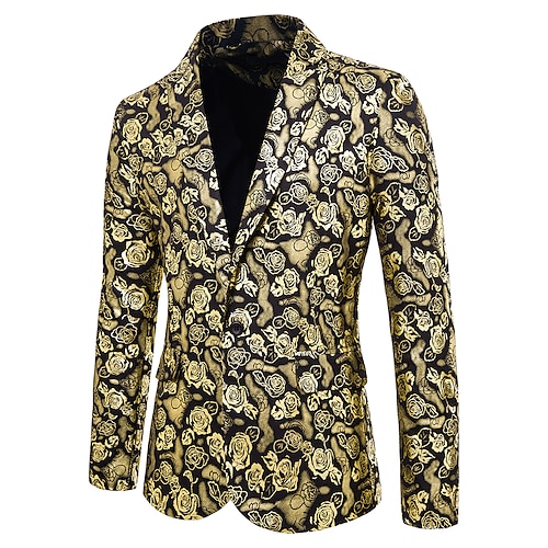 

Men's Blazer Cocktail Attire Party Business Single Breasted One-button Shirt Collar Business Casual Jacket Floral Pink Gold