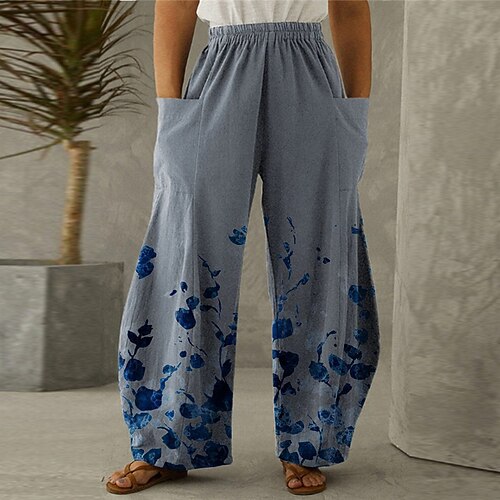 

Women's Plus Size Harem Chinos Pocket Print Floral Casual Folk Style Casual Daily High Full Length Fall Spring White Blue Gray L XL XXL 3XL