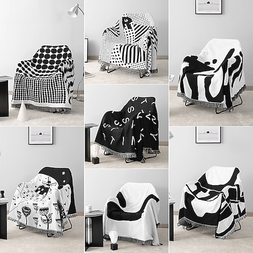 

Sofa Blanket Throw Black White Couch Towel for Pet Slipcover Sectional Couch Armchair Loveseat 4 or 3 Seater L Shape with Tassels Dust-Proof Non-Slip Protector