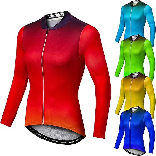 

21Grams Women's Cycling Jersey Long Sleeve Bike Top with 3 Rear Pockets Mountain Bike MTB Road Bike Cycling Breathable Quick Dry Moisture Wicking Reflective Strips Green Yellow Sky Blue Gradient