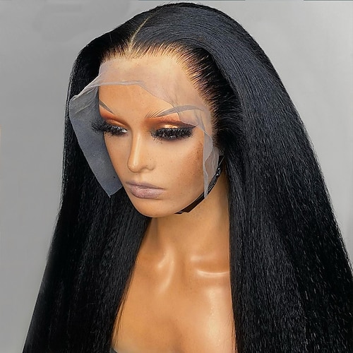 

Synthetic Lace Wig Yaki Style 20 22 24 inch Black with Baby Hair 132.5 lace front Wig Women's Wig Black / Daily Wear