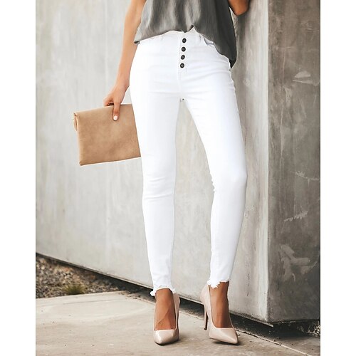 

Women's Skinny Chinos Slacks Pants Trousers Blue Wine Gray Mid Waist Fashion Casual Weekend Micro-elastic Full Length Comfort Plain S M L XL XXL / Slim