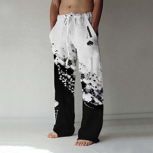

Men's Trousers Baggy Beach Pants 3D Print Front Pocket Straight Leg Graphic Prints Poker Comfort Soft Casual Daily Fashion Streetwear Black / White Blue