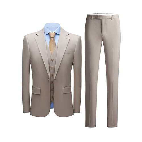 

Beige Men's Party / Evening Business / Ceremony / Wedding Suits 3 Piece Solid Colored Standard Fit Single Breasted One-button 2022